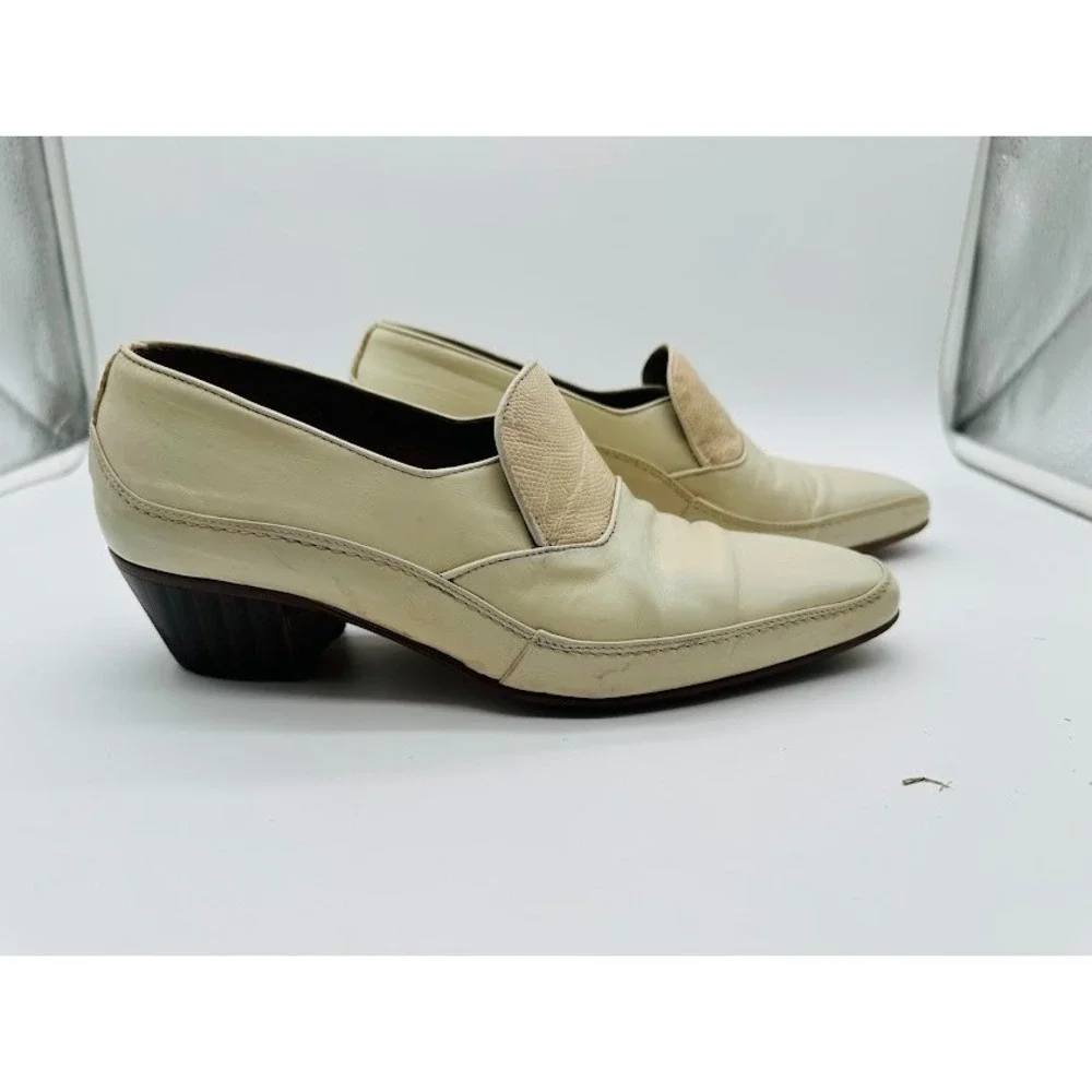 Foti Handmade in Italy Ivory Leather Slip On Loafers Shoes Men's Size 7 D Genuin